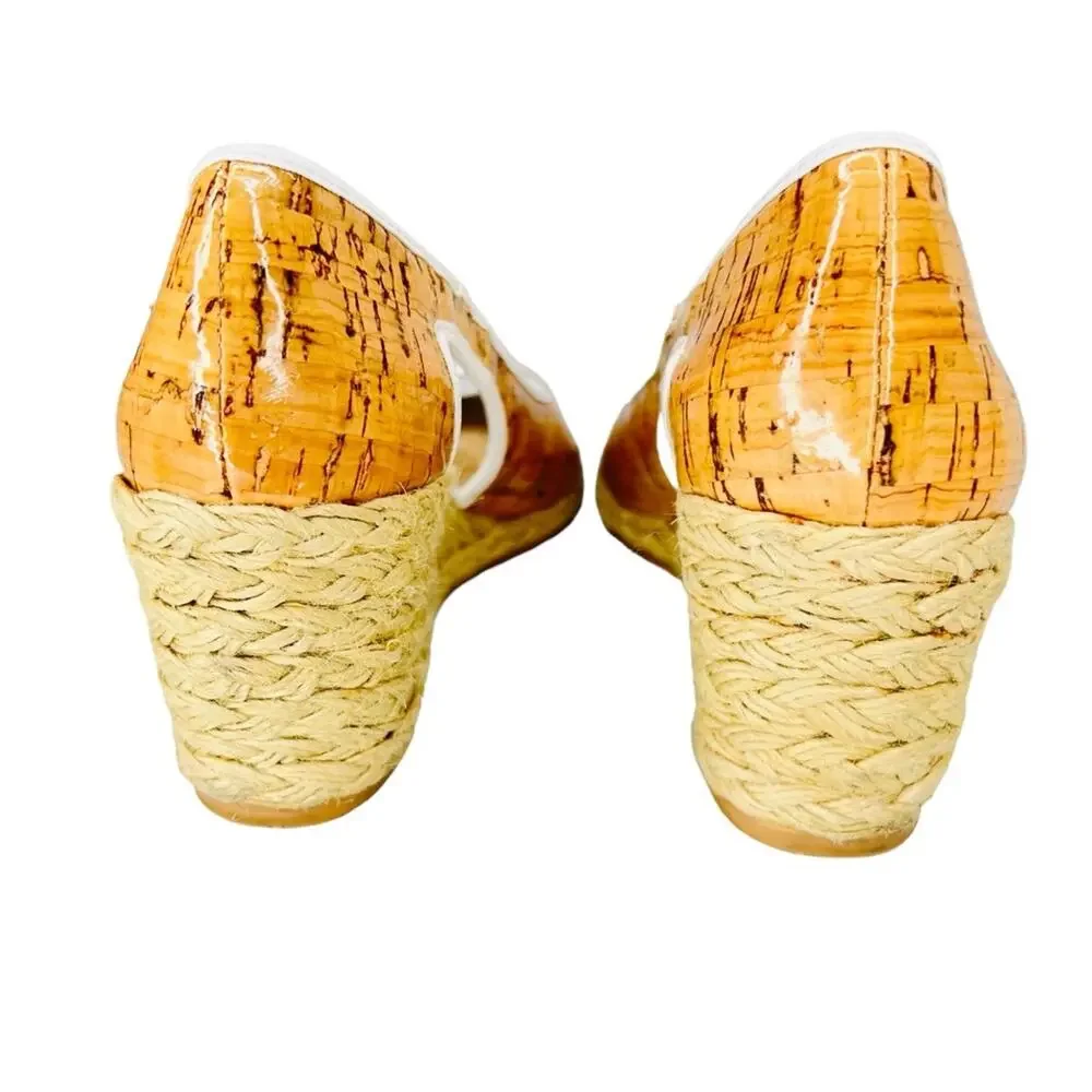 Donald Pliner Shoes 6.5M Charlot Cork Espadrille Wedge Peep Toe Tan White Resort